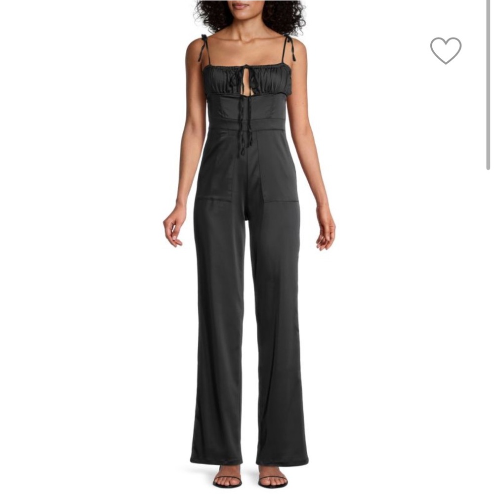 We wore what Ruched Tie-Shoulder Satin Jumpsuit NWT